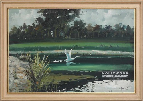 28x42 Vint.flying Goose Pntg/panel