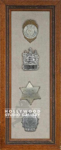 18X8-4 POLICE BRASS BADGES/MED WOOD
