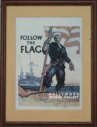 25x19 Follow The Flag NAVY Brwn Frm
