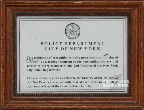 7X9 N.Y.P.D CERT. OF RECOGNITION/WD