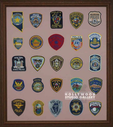 37x33 Brwn Wood Frmd Police Patches