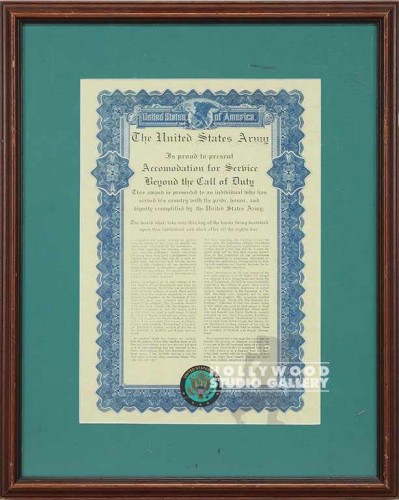 22X17 US ARMY/FRAMED CERTIFICATE