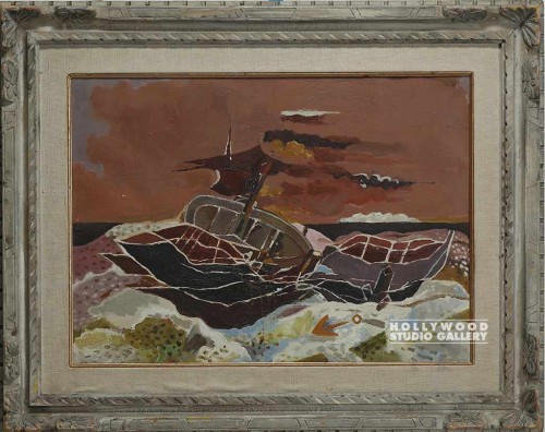 28X35 ABSTRCT BRN BOATSCAPE/60`S