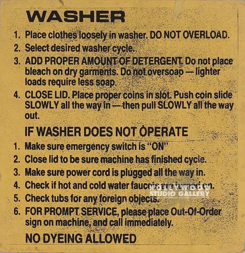 11X11WASHER INSTRUCTONS SIGN YELLOW