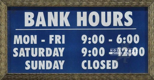 7x13 Bank Hours Sign/Gold Frame