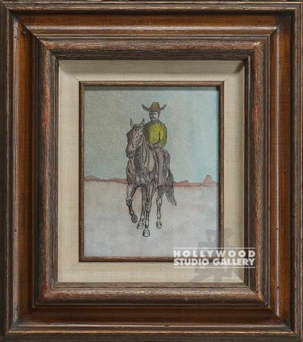 19X17 WATERCOLOR COWBOY/WOOD FRAME