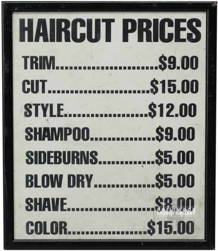 14x12 Haircut Prices/Chart Framed