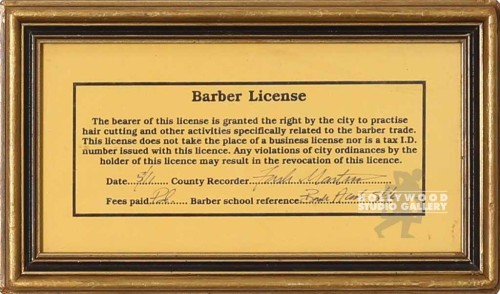 5x9 Barbers License Framed