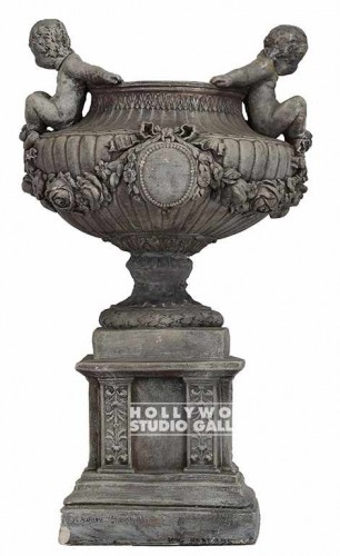 19" Large Urn/2 Cupids/ Grey/White