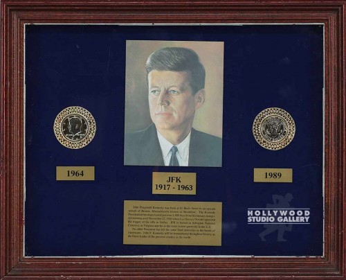 13x16 JFK 2 Coin Shadow Box/Brwn Fr