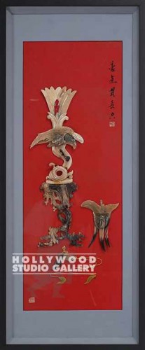 40X16 ASIAN CARVED JADE PANEL W/RED