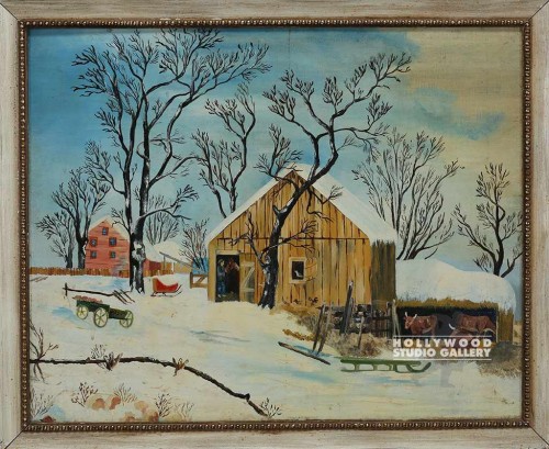18x22 Mavis Canvas/Barn/Red Sled