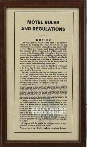 12x8 MOTEL RULES AND REGULATIONS