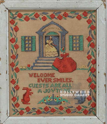 7x6 Faux Needlepoint/White Frame