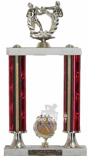 16" KARATE TROPHY/TWO RED PILLARS