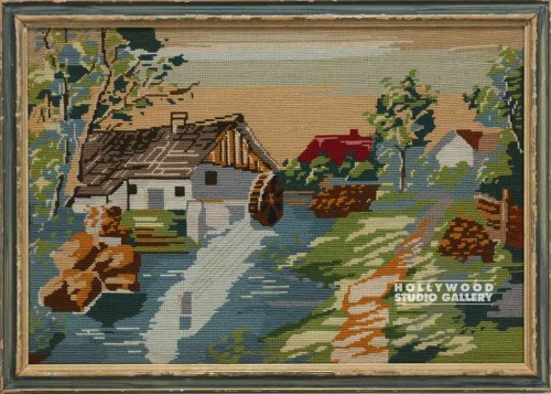 20X28 FRAMED NEEDLEPOINT HSE/WATER