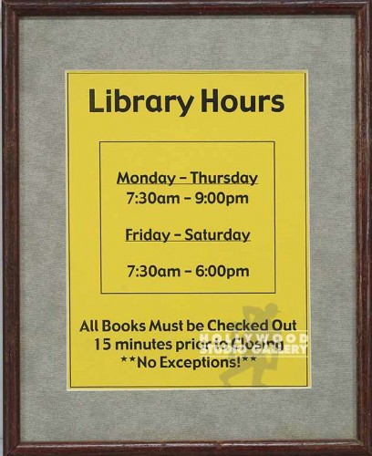 20X16" LIBRARY HOURS POSTER FRAMED