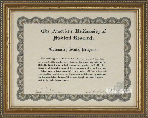 10X12 OPTOMETRY MEDICAL CERTIFICATE