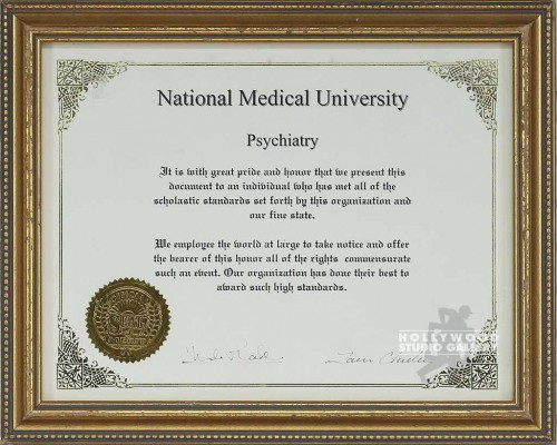 10X12 PSYCHIATRY MEDICAL CERT.