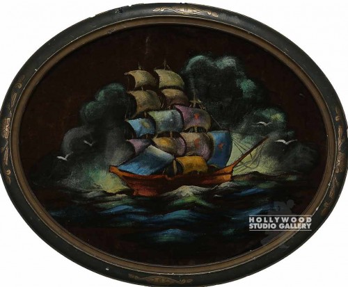 26x32 Oval/Velvet Sailing Ship