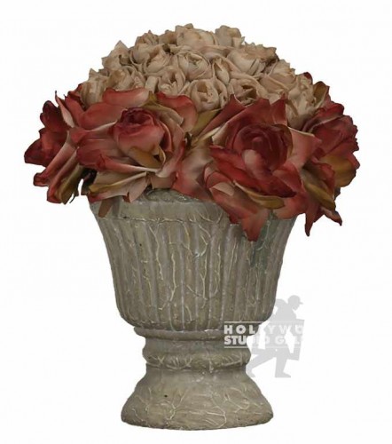 8" FAKE ROSES IN AN STONE VASE