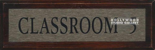 4X12 CLASSROOM5 BRASS SIGN ON WOOD
