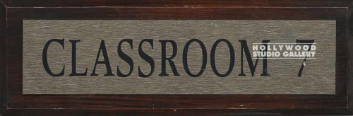 4X12 CLASSROOM7 BRASS SIGN ON WOOD