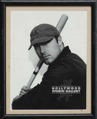 8X10 B/W GEOFF HOLDING BASEBALL BAT