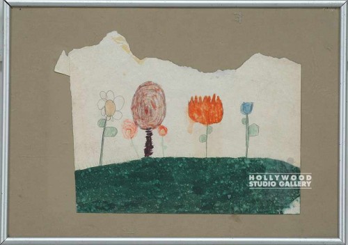12x16Kid Drawing 6 Flowers Slvr Mtl