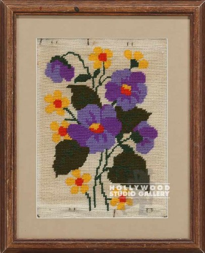 16X13 PURPLE NEEDLEPOINT FLOWERS/FR