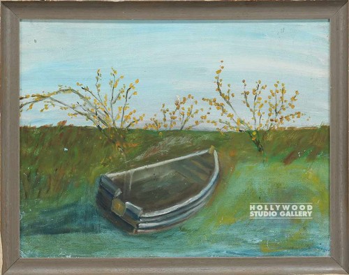 16x20 AVIS/ROW BOAT BY SHORE/BRN