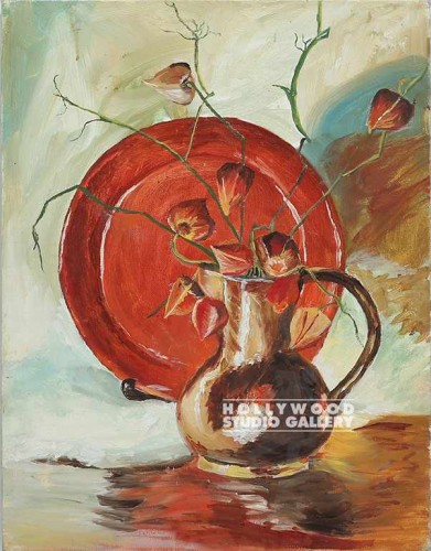 18X14 AVIS/RED PLATE W/FLOWER POT