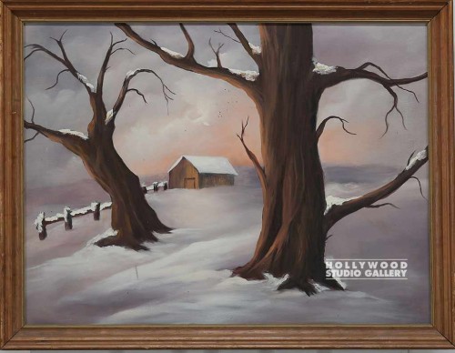 20X26AVIS/TREES/BARN/SNOW/FRMD CNVS