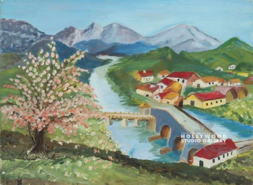 12X16 AVIS/TREE/VILLAGE/RIVER UNFRM