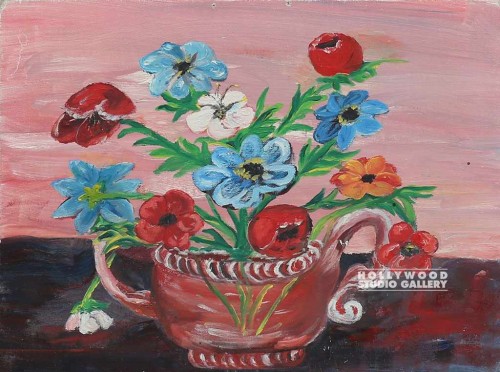 12X16AVIS/FLOWERS/POT/PINK BACKGRND