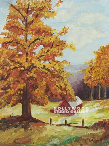 16X12 AVIS/TREE/RED BARN/UNFRMD