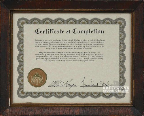 10X13 CERT. OF COMPLETION BLONDE FR