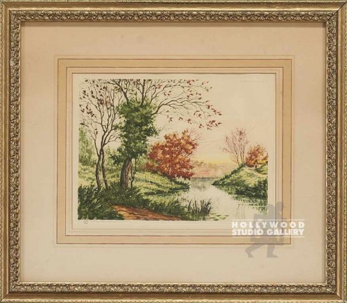 13X15RIVER/TREES/HSE/WATRCOLOR/MATD