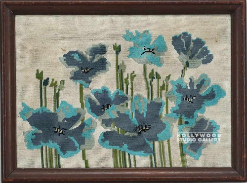 25X19 BLUE NEEDLEPOINT FLORAL