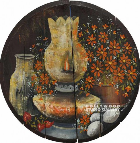 20" CIRCULAR STILL LIFE FLORAL/WOOD