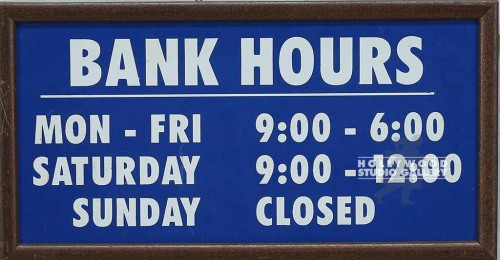6X12 Blue Bank Hours Sign