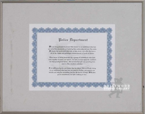 18X14 POLICE DEPT. CERTIFICATE FRMD