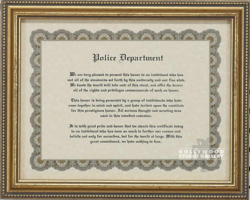 8X10 FRMD. POLICE DEPT. CERTIFICATE