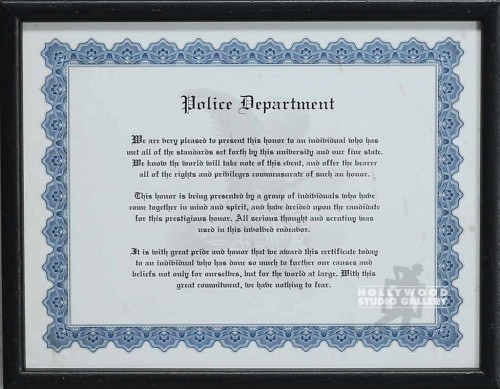 FRAMED POLICE DEPT. CERTIFICATE