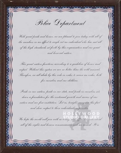 12x9 POLICE DEPARTMENT FRAMED CERT.