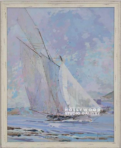 45X36 GENE ALLEN LAV.SAILBOAT/WHITE
